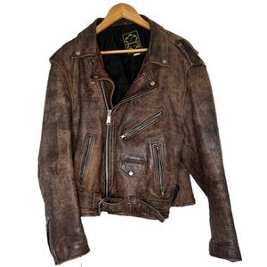 Vintage Brown Leather Biker Jacket